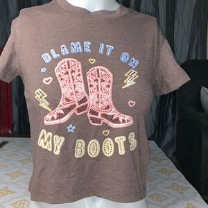 Brown Graphic Tee with Boots Design